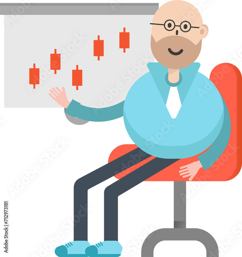 Bald man Character and Candlestick Chart 
