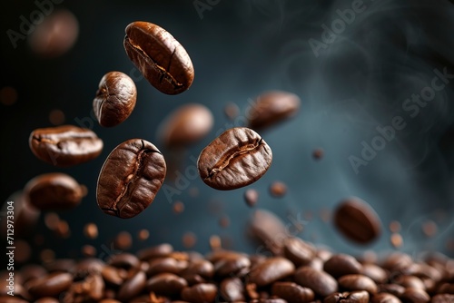Coffee beans falling, realistic, photography, cinematic still shot © Tran