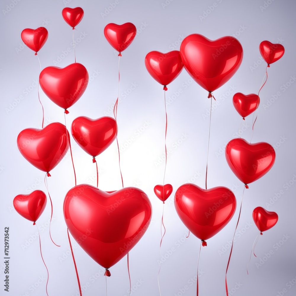 Red color Heart shaped balloons isolated on white background