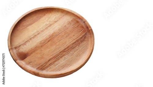 Round wooden plate isolated on transparent background. Top view. photo