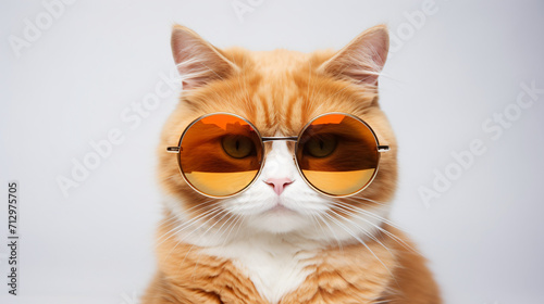 Cute ginger cat in stylish sunglasses