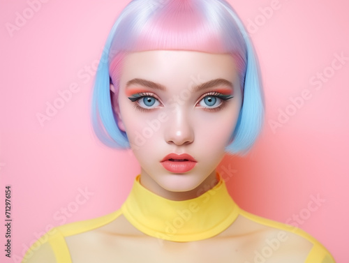 Portrait of beautiful girl in the style of cute doll