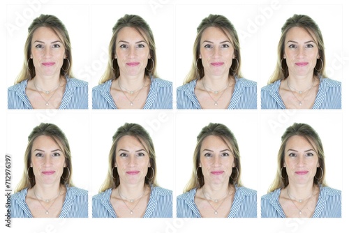 Passport photo id portrait of a woman with long blonde hair