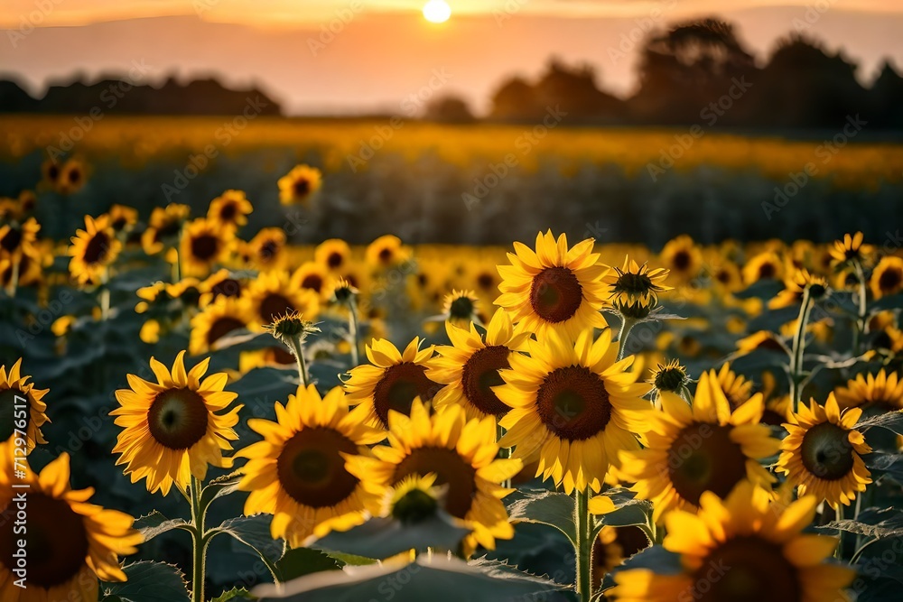 Fototapeta premium sunflower field at sunset