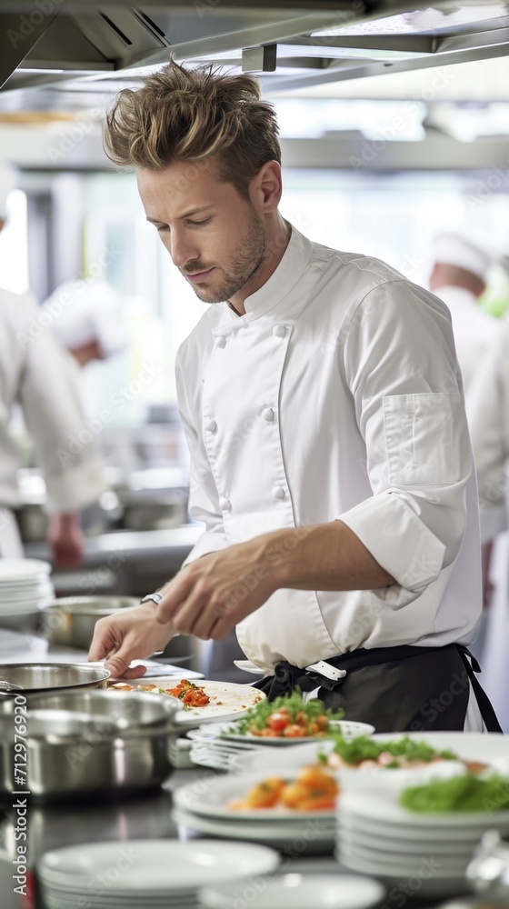 Сook cooking in the kitchen. Cooking classes. Kitchen background . Vertical background Сook cooking in the kitchen. Cooking classes. Kitchen background . Vertical background