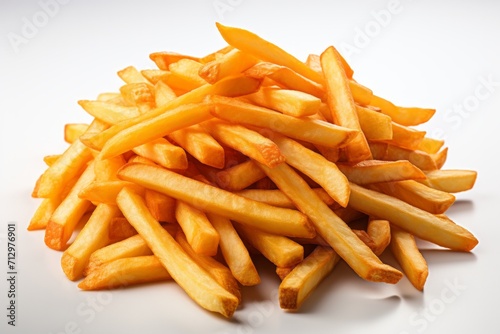 French Fries Close-Up, on an isolated Macro Photography White background, Generative AI