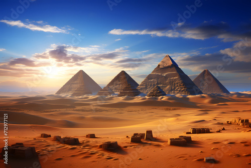 egypt pyramids in sunset  © DemiourgosAI