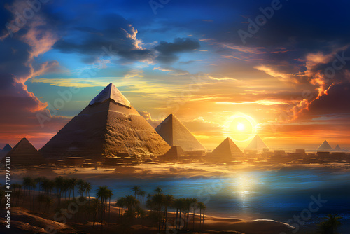 egypt pyramids in sunset 