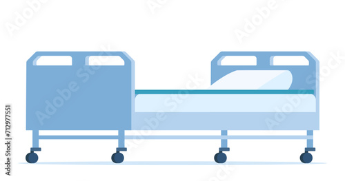 Empty hospital bed with wheels. Medical equipment. Vector illustration.