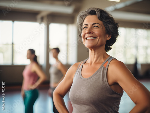 Middle-aged women enjoying fitness class. The concept of active life