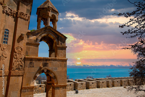 Akdamar Island in Van Lake. The Armenian Cathedral Church of the Holy Cross - Akdamar - Ahtamara - Turkey photo