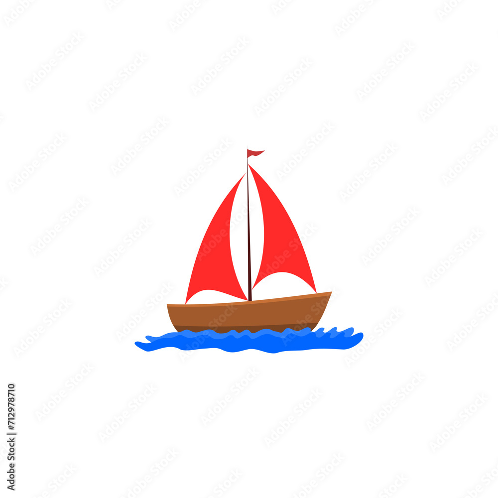 Sailing boat floating on water surface icon isolated on transparent background