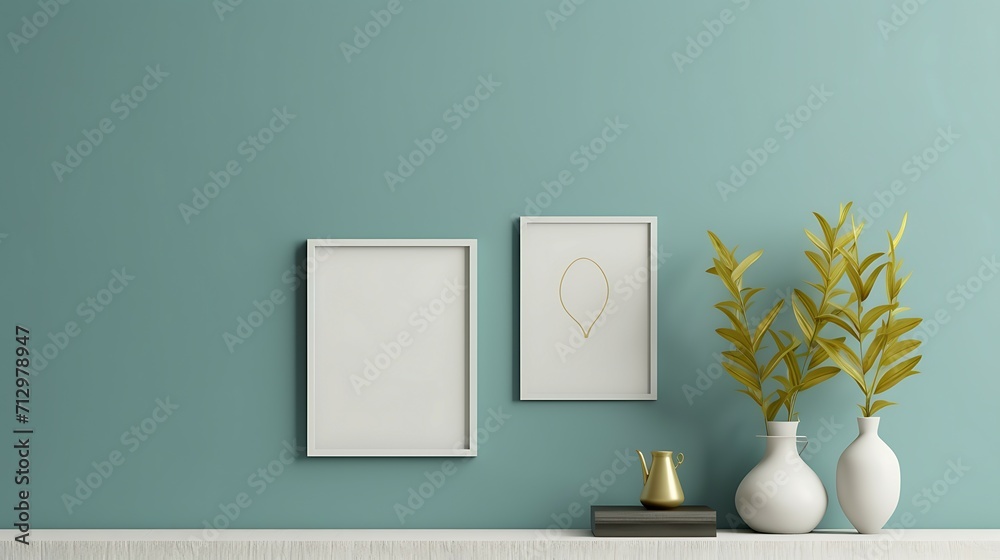 Contemporary Poster Mockup with empty wall. Modern Interior Design Background