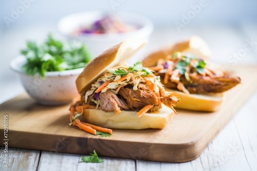 ciabatta roll with bbq pulled pork and coleslaw photo