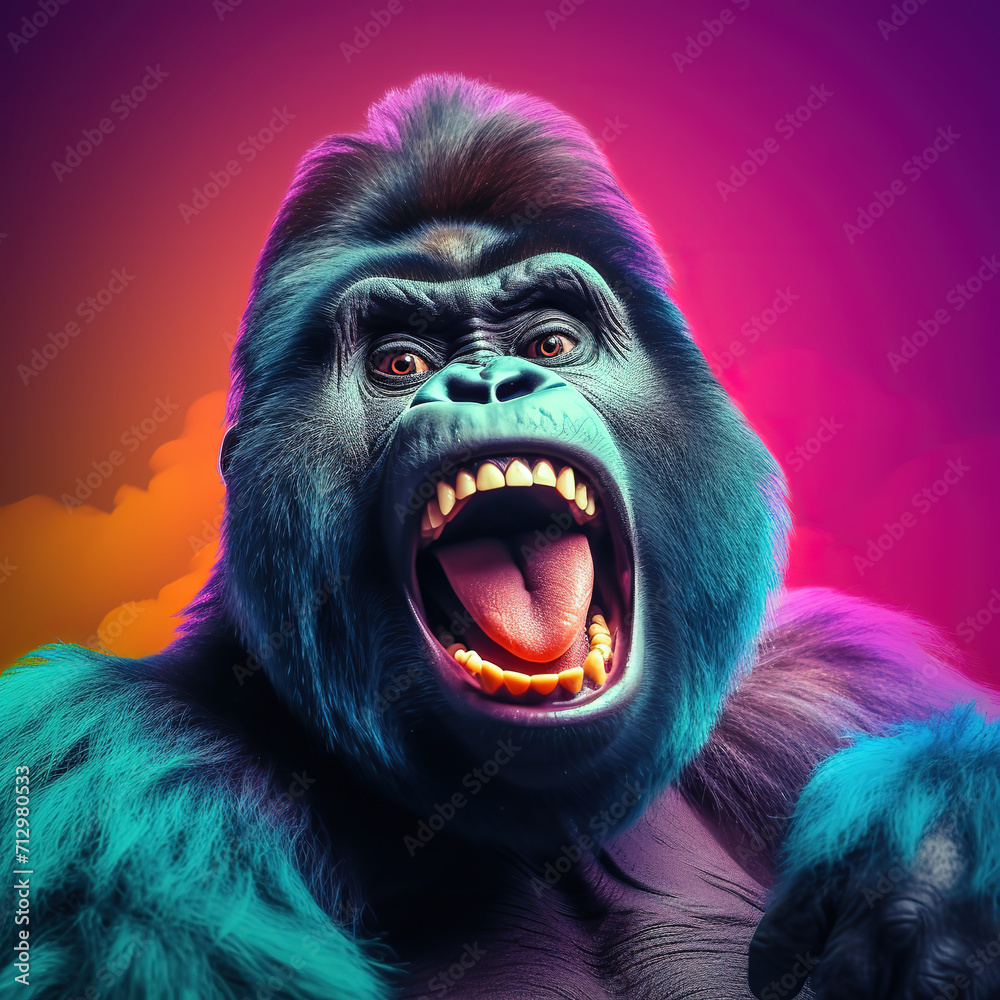 A goofy gorilla with funny expressions