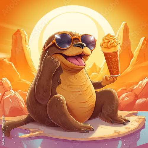 A playful platypus with shades chowing down on churros