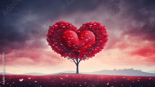 Red heart shaped tree Valentines Day background