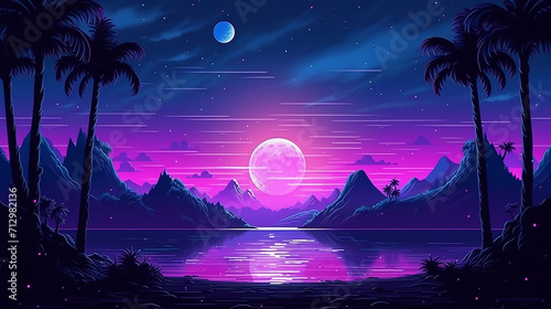 pixel 80s retro wave sci fi background for game photo