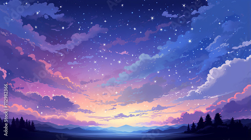 pixel art star sky at evening background