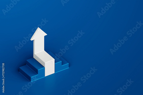 Obraz na płótnie White arrow with stair on blue background, business way concept, minimal style, 3d rendering w salonie