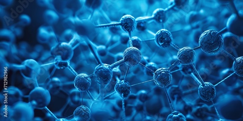 Abstract image of molecular structures in blue tones with connections and nodes. photo
