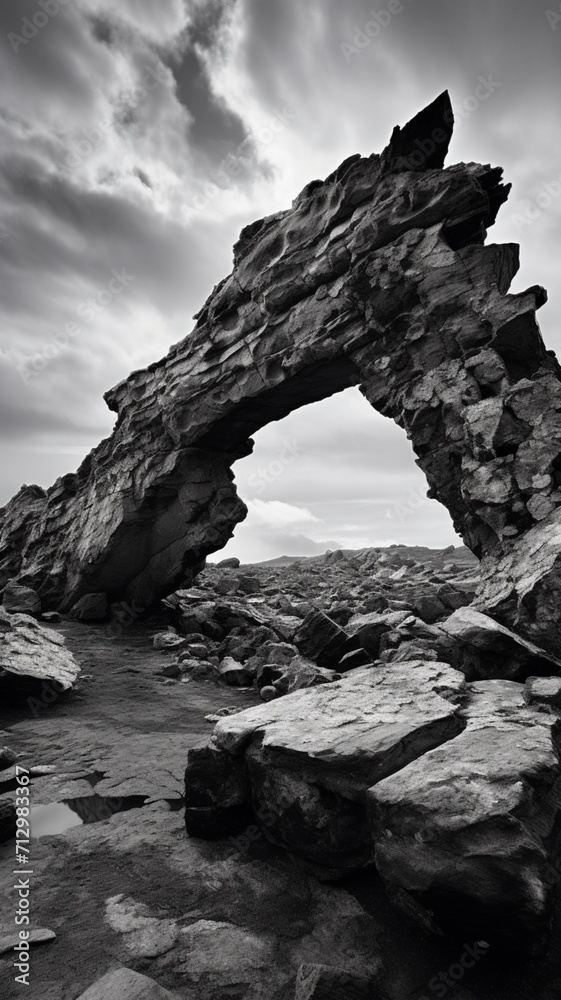 Generative AI Black and white picture of an arch stormy delicate pictures