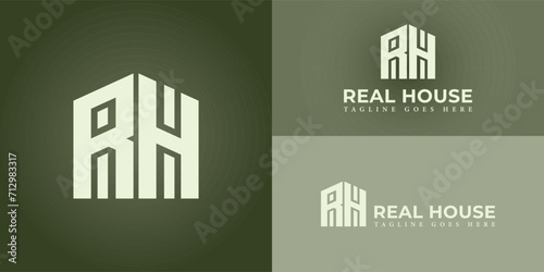 abstract initial letter R and H in white color isolated in gradient green background applied for real estate logo design also suitable for the brands or companies that have initial name RH or HR