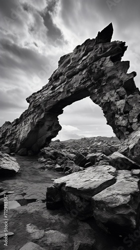Obraz na płótnie Generative AI Black and white picture of an arch stormy delicate pictures w salonie