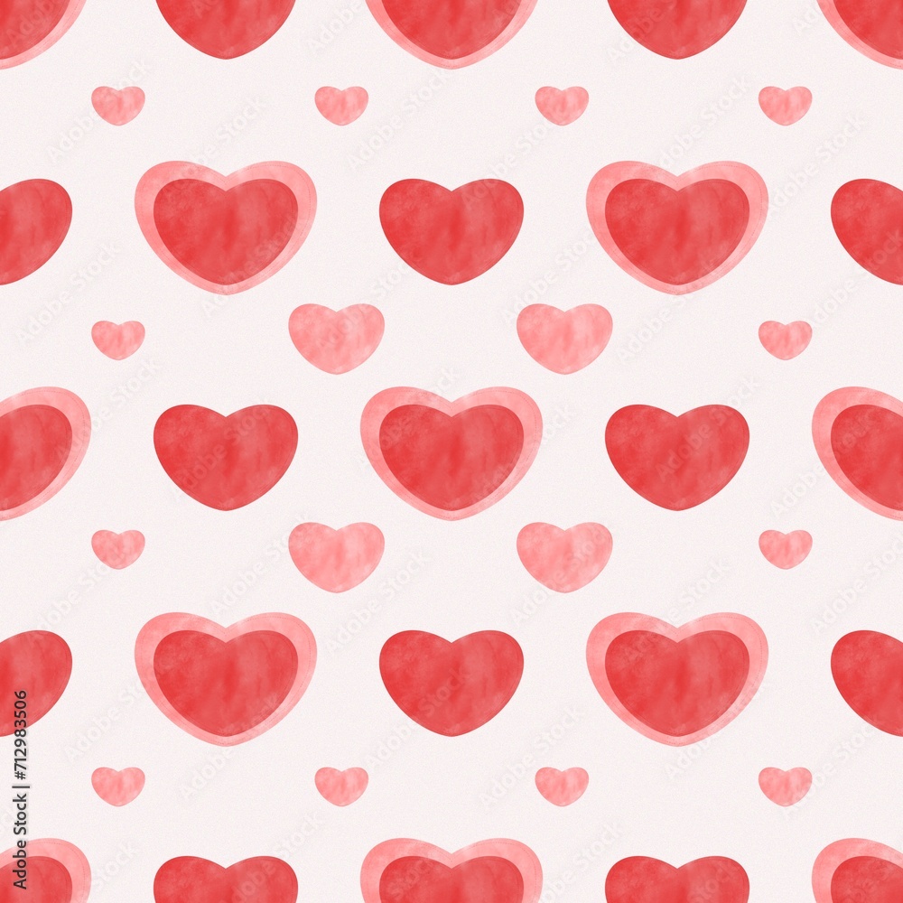 Hand-Painted Red Watercolor Hearts Pattern on a White Background. This image features a seamless pattern of various red watercolor hearts, conveying a sense of love or celebration, on a pristine whi Hand-Painted Red Watercolor Hearts Pattern on a White Background. This image features a seamless pattern of various red watercolor hearts, conveying a sense of love or celebration, on a pristine whi