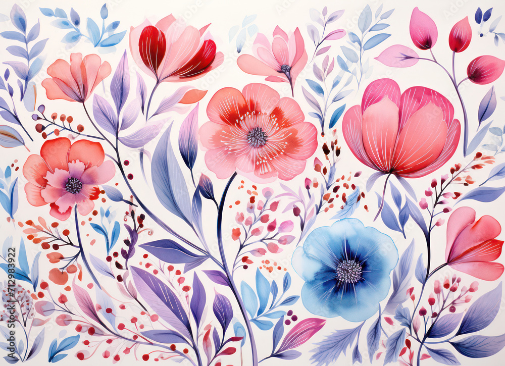 Floral Spring Summer: A Blissful Blossom Bouquet on a Watercolor Garden Background Floral Spring Summer: A Blissful Blossom Bouquet on a Watercolor Garden Background