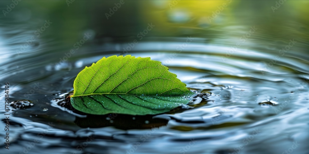 Single green leaf floating on rippling water. Single green leaf floating on rippling water.