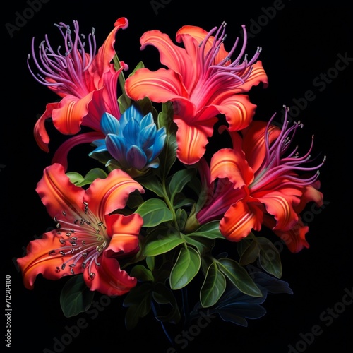 Clianthus Flower neon Color AI Generated pictures photo