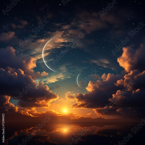 Good evening sky eid moon image Generative AI