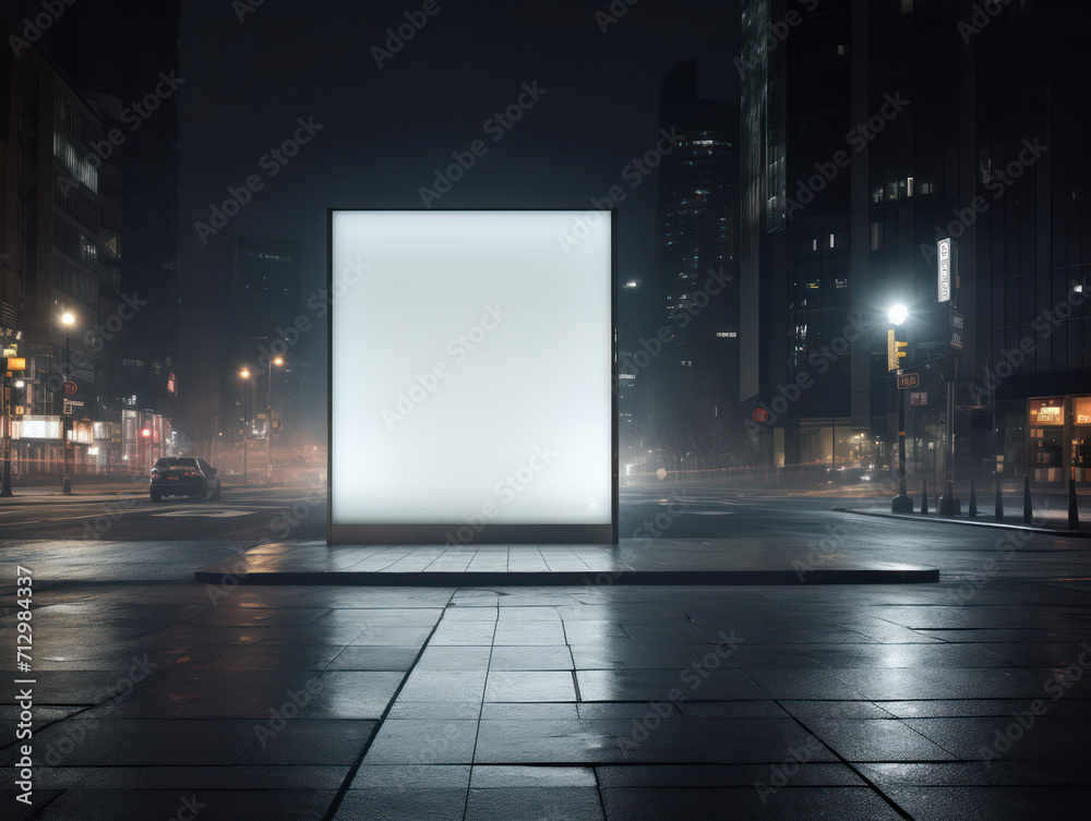 Urban Billboard: Blank Canvas in the City's Night - A Modern Street Advertising Poster Urban Billboard: Blank Canvas in the City's Night - A Modern Street Advertising Poster