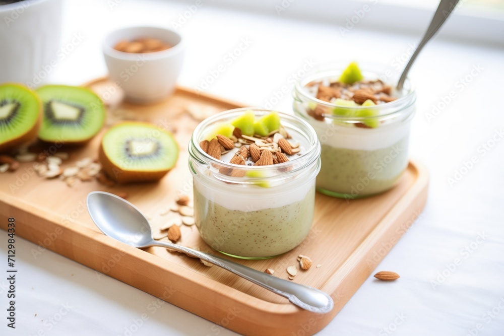 flaxseed smoothie with kiwi slices and almonds on top flaxseed smoothie with kiwi slices and almonds on top