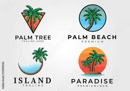 palm tree logo vector vintage illustration design set and collection