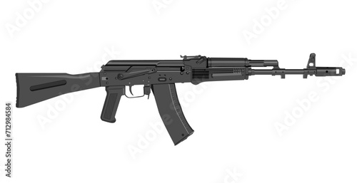 AK 74 Assault Rifle Side View Vector Drawing