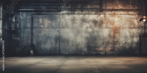 Grunge interior with empty space  featuring industrial backdrop.