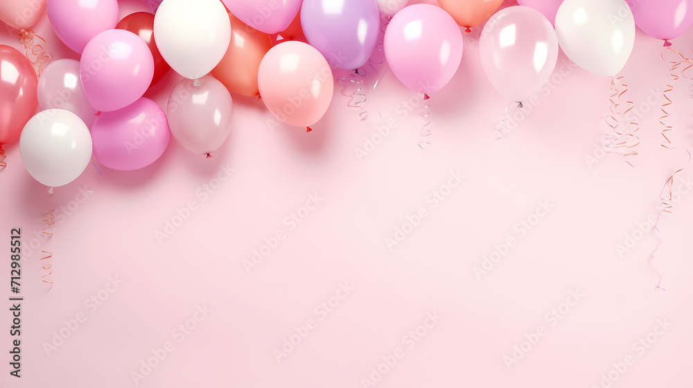 Children's birthday background with many balloons in pastel tones