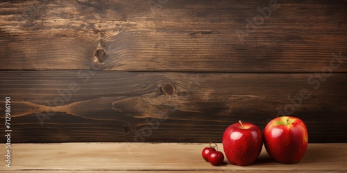 Vintage wooden table with apple