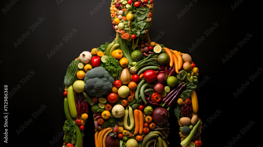 The concept of proper nutrition in the form of a man made from vegetables 