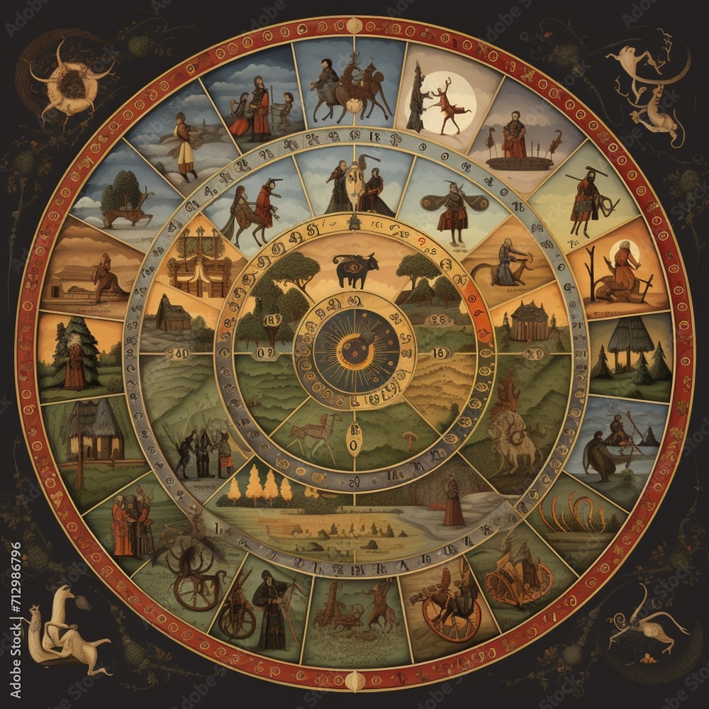 Obraz premium Medieval circular weather calendar image Generative AI