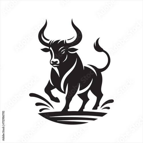 Powerful Presence: Bull Silhouette Displaying the Majestic and Commanding Stance - Ox Silhouette - Bull Vector 
