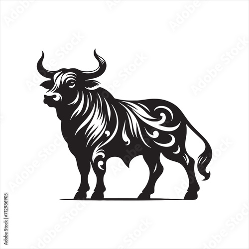 Dominance Defined  Bull Silhouette Series Illustrating the Assertive Presence of Bull Silhouette - Bull Illustration - Ox Vector 