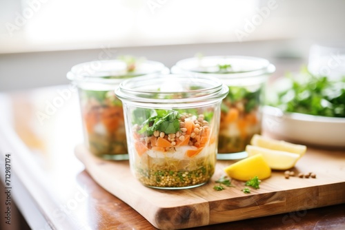 lentil soup meal prep in glass containers