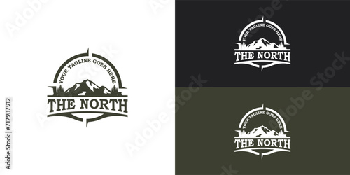 Mount Compass Mountain Peak for Travel Adventure logo design inspiration presented with multiple background colors. The logo is suitable for an outdoor activity logo design inspiration template