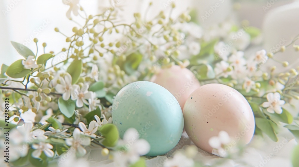 easter egg basket surround on bright pink background in slow motion