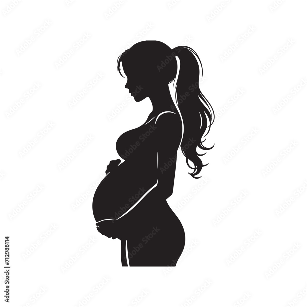 Ephemeral Elegance: Pregnant Lady Silhouette Displaying the Transient Yet Beautiful Phases of Motherhood - Pregnant Women Illustration - Pregnant Lady Vector
