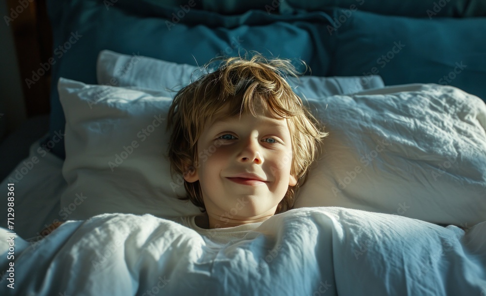 boy smiling in bed boy smiling in bed