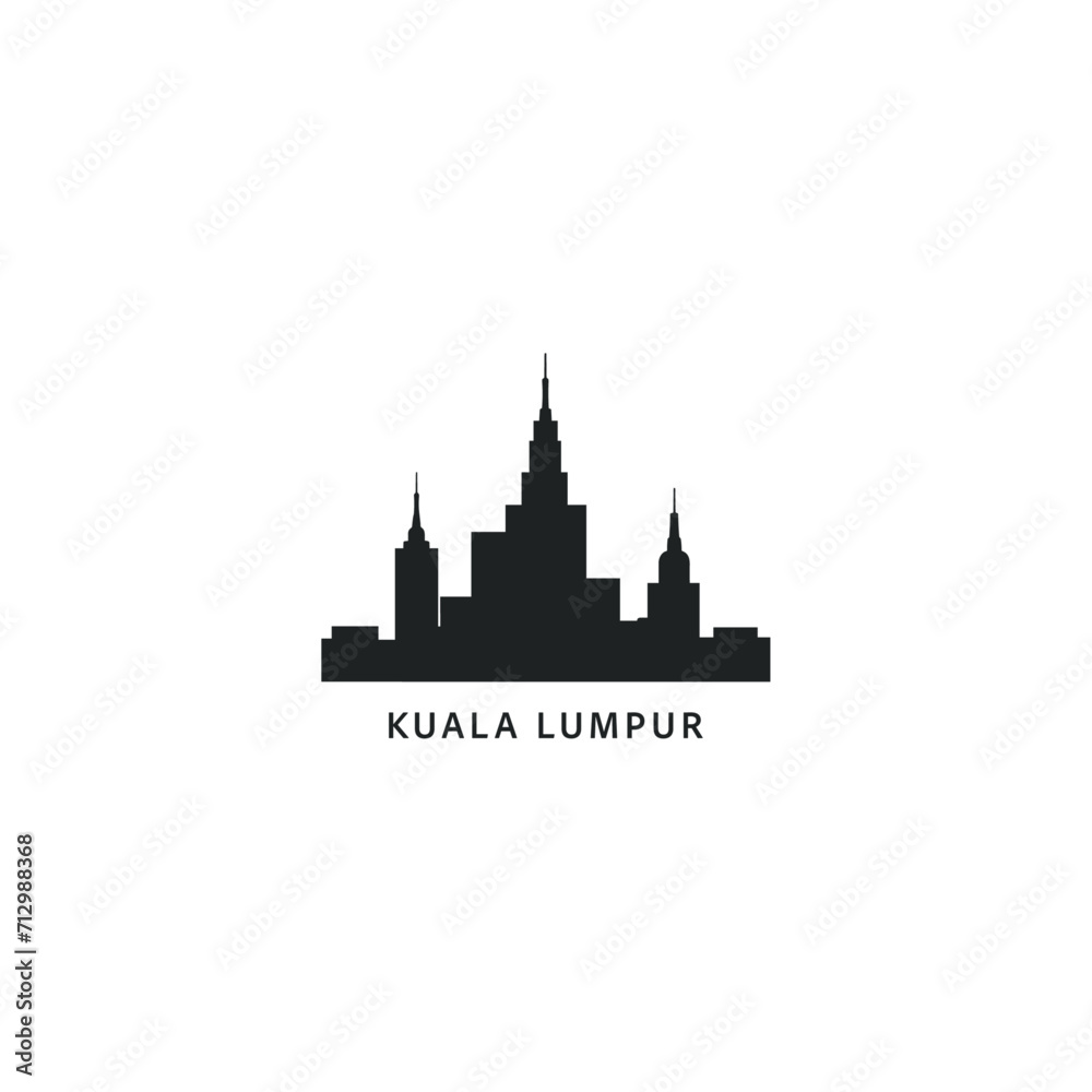 Kuala Lumpur city cityscape skyline panorama vector flat modern logo icon. Malaysia megapolis emblem idea with landmarks and building silhouettes. Isolated black shape graphic